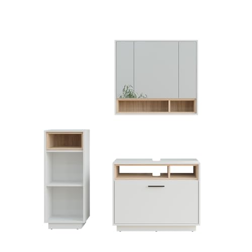 Vicco Badmöbel-Set Weiß/Sonoma Beatrice, bestehend aus Bad Spiegelschrank, Waschbeckenunterschrank, Midischrank - Harmonische Kombination für EIN stimmiges Bild Vicco Badmöbel-Set Weiß/Sonoma Beatrice, bestehend aus Bad Spiegelschrank, Waschbeckenunterschrank, Midischrank - Harmonische Kombination für EIN stimmiges Bild von Vicco