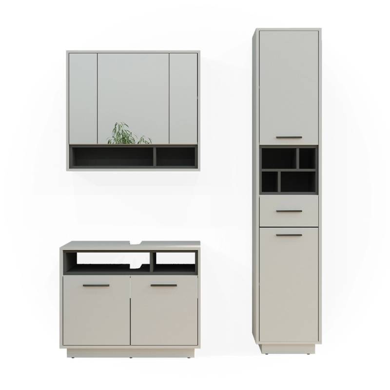 Vicco Badmöbel-Set Beatrice Grau/Anthrazit 3 Teile mit Hochschrank von Vicco