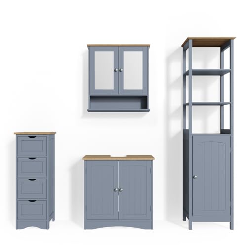 Vicco Badmöbel-Set Grau Bianco, bestehend aus Badspiegelschrank, Waschbeckenunterschrank, Midischrank, Hochschrank - Unterschrank- und Hängeschrank-Kombination Vicco Badmöbel-Set Grau Bianco, bestehend aus Badspiegelschrank, Waschbeckenunterschrank, Midischrank, Hochschrank - Unterschrank- und Hängeschrank-Kombination von Vicco