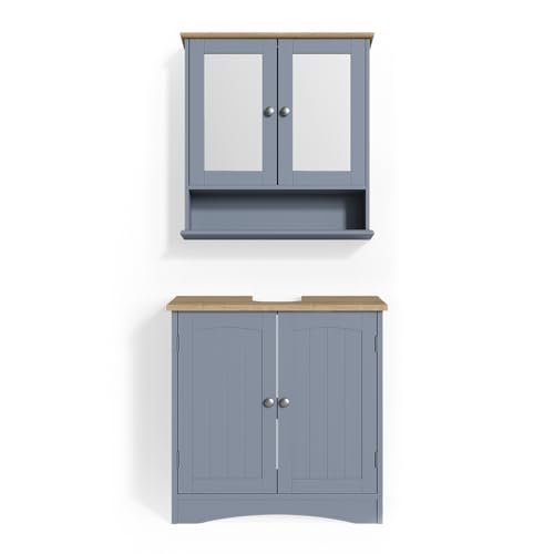 Vicco Badmöbel-Set Grau Bianco, bestehend aus Waschbeckenunterschrank, Bad Spiegelschrank - Unterschrank- und Hängeschrank-Kombination von Vicco