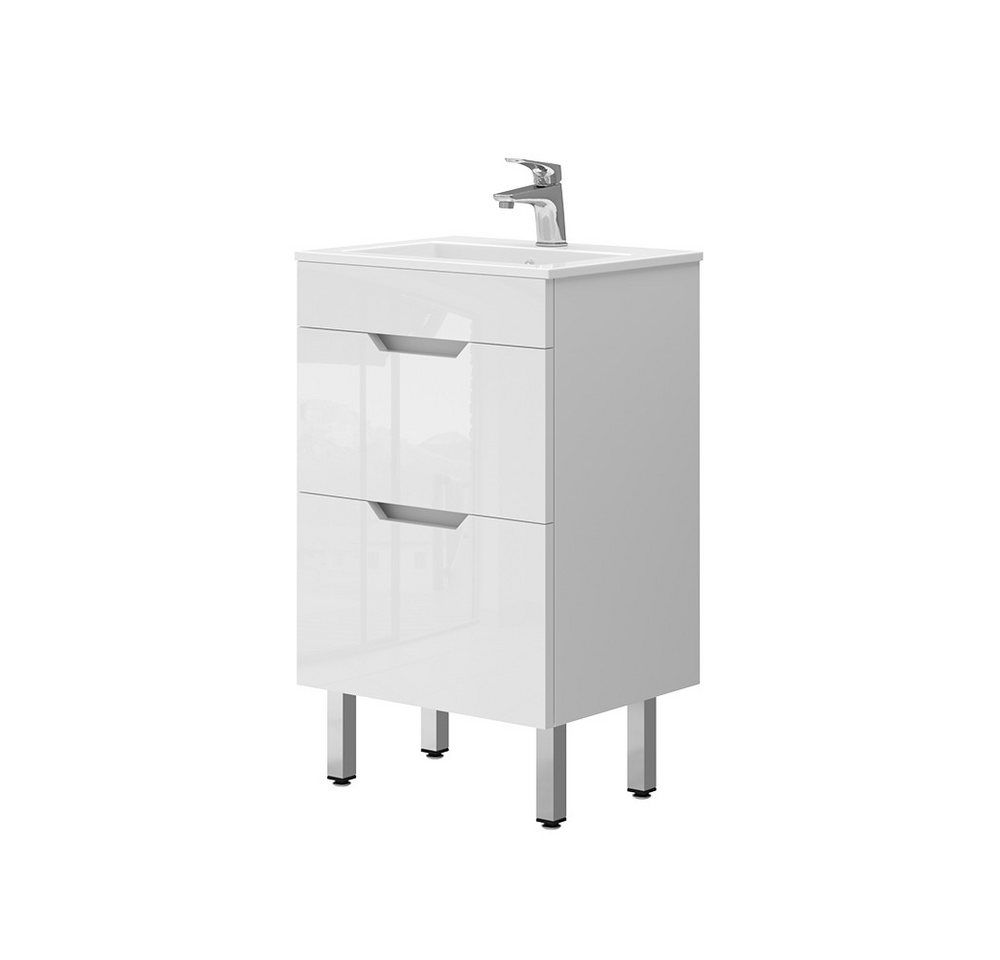 Vicco Badmöbel-Set Clayton, Weiß Hochglanz, 2 Teile, mit Waschbecken und 2 Schubladen, (2-St., 2er Set) von Vicco