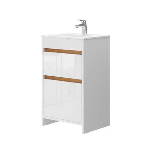 Vicco Badmöbel-Set Detmold Weiß Hochglanz 2-teilig Waschbecken Waschtischunterschrank von Vicco