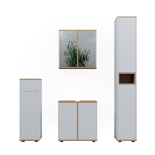 Vicco Badmöbel-Set Weiß/Artisan Didi, bestehend aus Badspiegelschrank, Waschbeckenunterschrank, Midischrank, Hochschrank - Unterschrank- und Hängeschrank-Kombination von Vicco