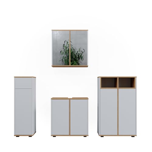 Vicco Badmöbel-Set Weiß/Artisan Didi, bestehend aus Bad Spiegelschrank, Waschbeckenunterschrank, Midischrank, Hängeschrank - Unterschrank- und Hängeschrank-Kombination von Vicco