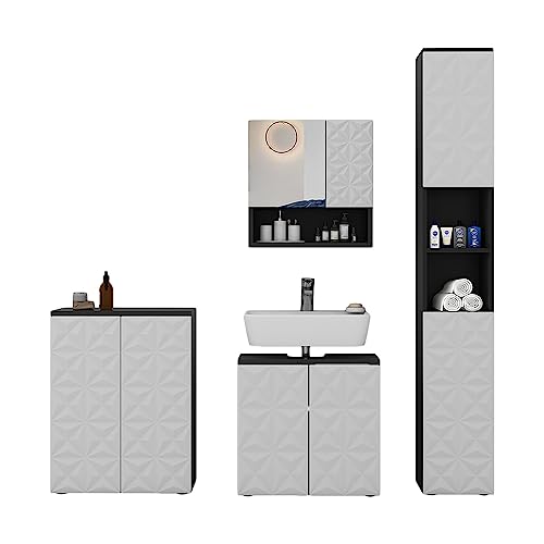 Vicco Badmöbel-Set Schwarz Edge, bestehend aus Badspiegelschrank, Waschbeckenunterschrank, Midischrank, Hochschrank - Unterschrank- und Hängeschrank-Kombination von Vicco