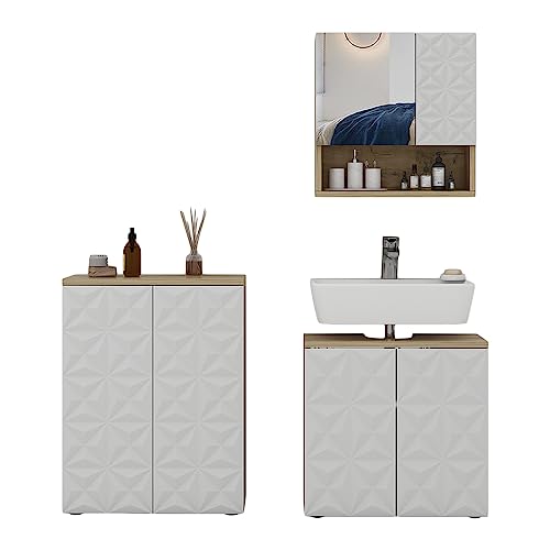 Vicco Badmöbel-Set Weiß Edge, bestehend aus Bad Spiegelschrank, Waschbeckenunterschrank, Midischrank - Unterschrank- und Hängeschrank-Kombination von Vicco