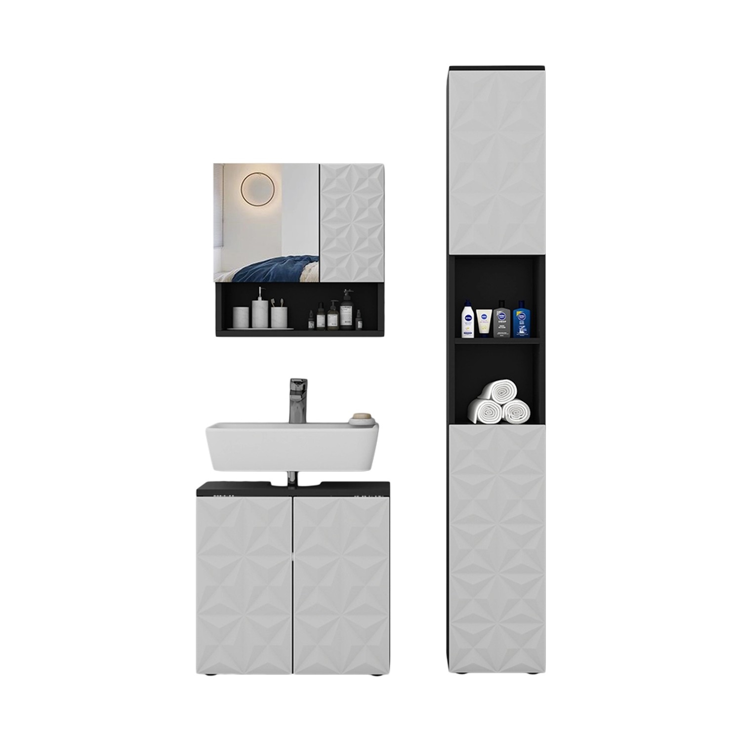 Vicco Badmöbel-Set Edge Schwarz/Weiß 3 Teile mit Hochschrank Vicco Badmöbel-Set Edge Schwarz/Weiß 3 Teile mit Hochschrank von Vicco