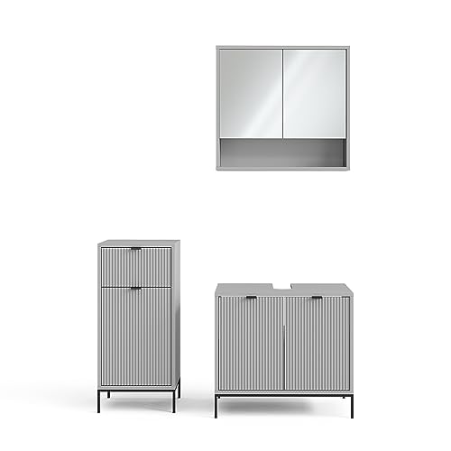 Vicco Badmöbel-Set Grau Eliza, bestehend aus Bad Spiegelschrank, Waschbeckenunterschrank, Midischrank - Unterschrank- und Hängeschrank-Kombination von Vicco