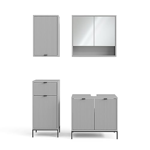 Vicco Badmöbel-Set Grau Eliza, bestehend aus Bad Spiegelschrank, Waschbeckenunterschrank, Midischrank, Hängeschrank - Unterschrank- und Hängeschrank-Kombination von Vicco
