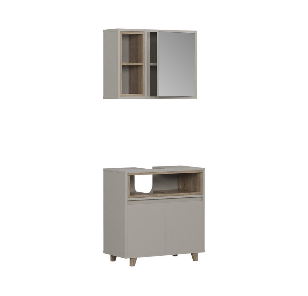 Vicco Badmöbel-Set Elnor, Greige/Eiche/Greige, mit Spiegelschrank und Unterschrank, (2-St., 2er Set) von Vicco