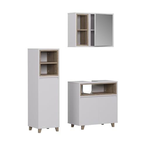 Vicco Badmöbel-Set Elnor, Weiß/Eiche, 3 Teile mit Midischrank von Vicco