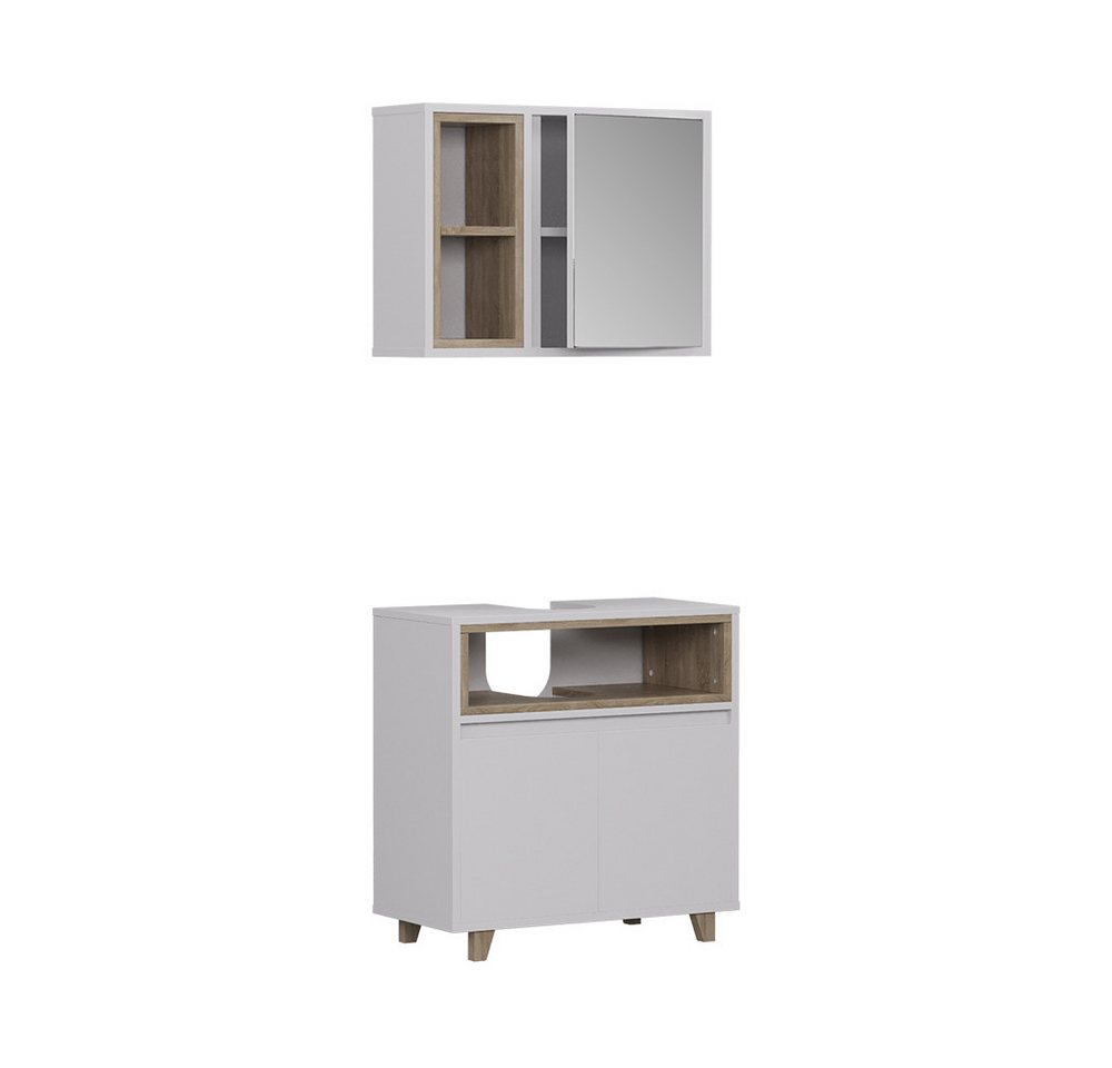 Vicco Badmöbel-Set Elnor, Weiß/Eiche/Weiß, mit Spiegelschrank und Unterschrank, (2-St., 2er Set) von Vicco