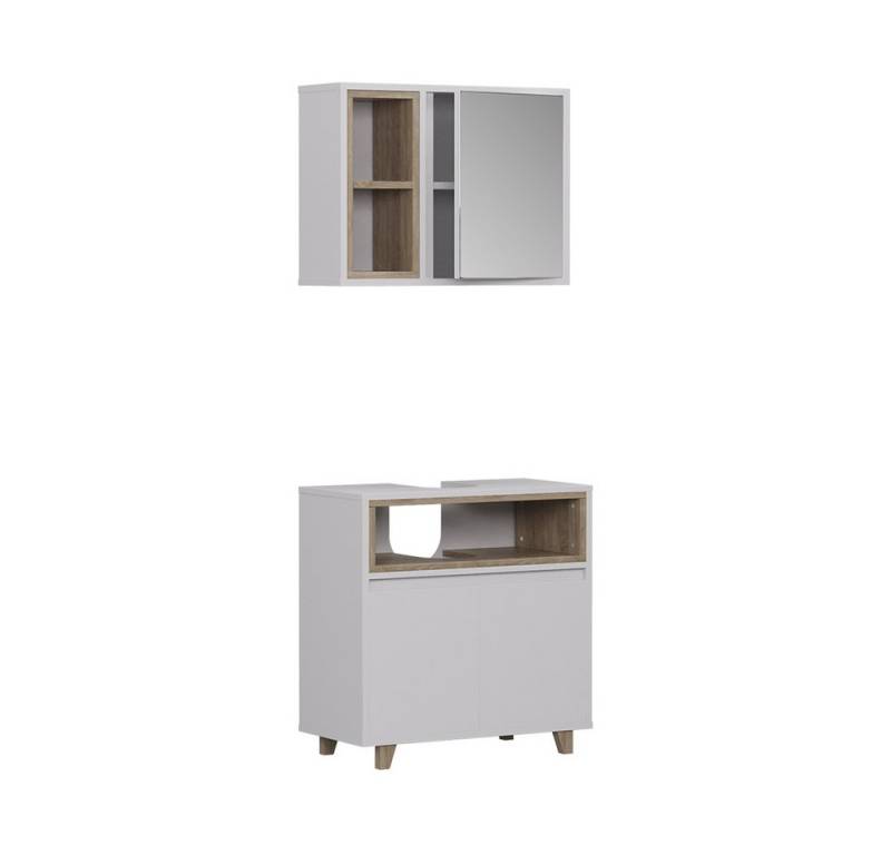 Vicco Badmöbel-Set Elnor, Weiß/Eiche/Weiß, mit Spiegelschrank und Unterschrank, (2-St., 2er Set) von Vicco