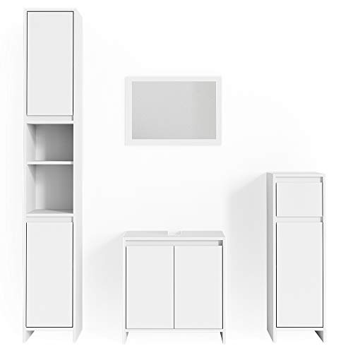 Vicco Badmöbel-Set Weiß Emma, bestehend aus Badspiegelschrank, Waschbeckenunterschrank, Midischrank, Hochschrank - Zeitloses Design passend zu jedem Einrichtungsstil von Vicco