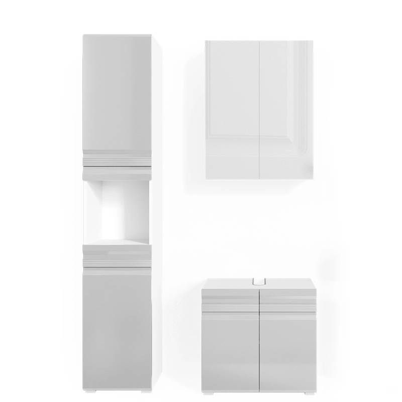 Vicco Badmöbel-Set Freddy Weiß Hochglanz 3 Teile mit Hochschrank von Vicco