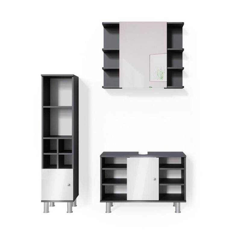 Vicco Badmöbel-Set Fynn, Anthrazit/Weiß, 3 Teile, mit Midischrank Tür klein, (3-er Set, 3-St., 3-er Set) von Vicco