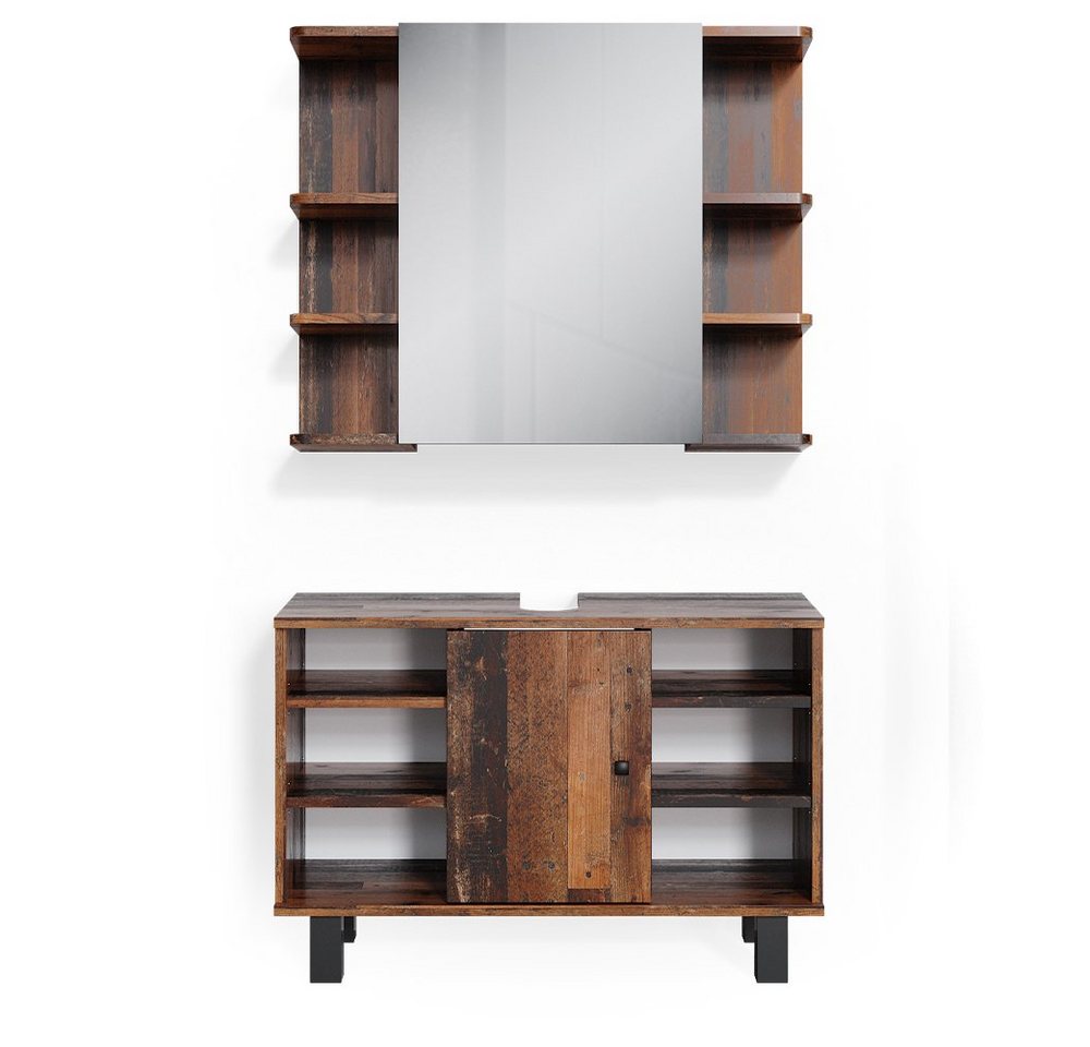 Vicco Badmöbel-Set Fynn, Antikholz, 2 Teile, Unterschrank 80 cm, (2-er Set, 2-St., 2er Set) von Vicco