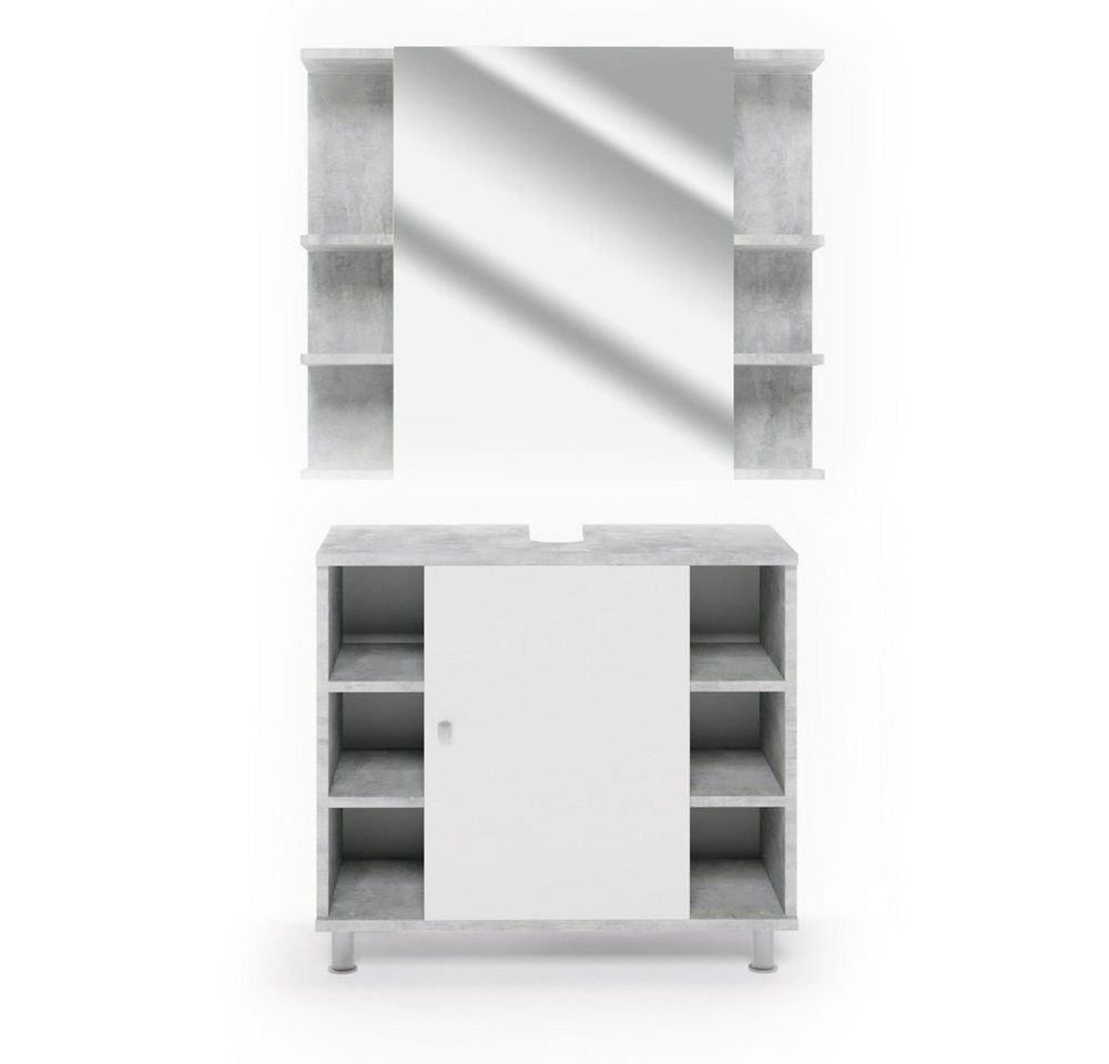 Vicco Badmöbel-Set Fynn, Beton/Weiß, 2 Teile, (2er Set, 2-St., 2-er Set) von Vicco