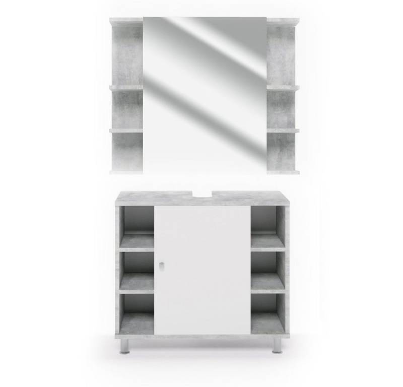 Vicco Badmöbel-Set Fynn, Beton/Weiß, 2 Teile, (2er Set, 2-St., 2-er Set) von Vicco