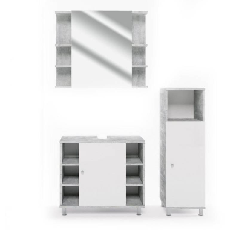 Vicco Badmöbel-Set Fynn, Beton/Weiß, 3 Teile, mit Midischrank, (3-St., 3er Set) von Vicco