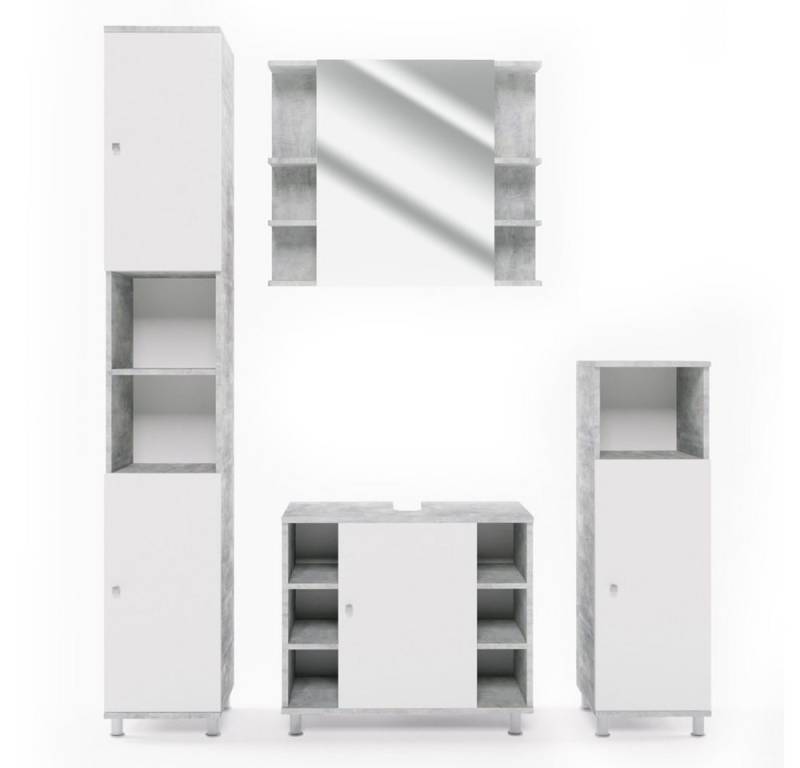 Vicco Badmöbel-Set Fynn, Beton/Weiß, 4 Teile, (4-er Set, 4-St., 4-er Set) von Vicco