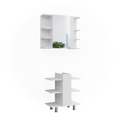 Vicco Badmöbel-Set Weiß Fynn, bestehend aus Waschbeckenunterschrank, Badspiegelschrank - mit Fächern für Flexible Aufbewahrung von Vicco