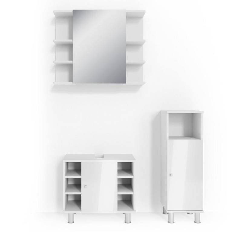 Vicco Badmöbel-Set Fynn, Weiß Hochglanz, 3 Teile, mit Midischrank, (3-St., 3er Set) von Vicco