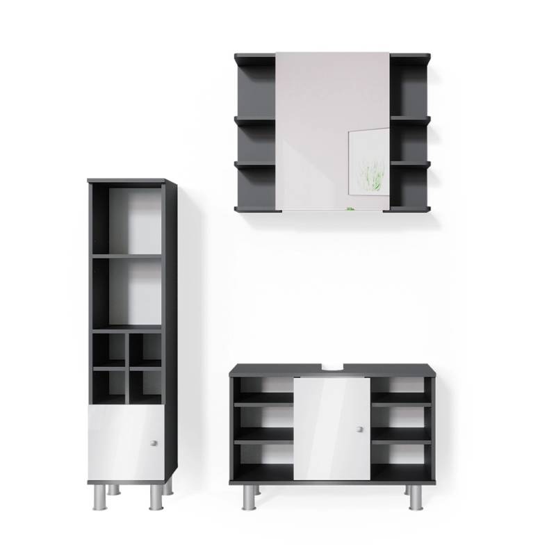 Vicco Badmöbel-Set Fynn Anthrazit/Weiß 3 Teile mit Midischrank Tür Klein von Vicco