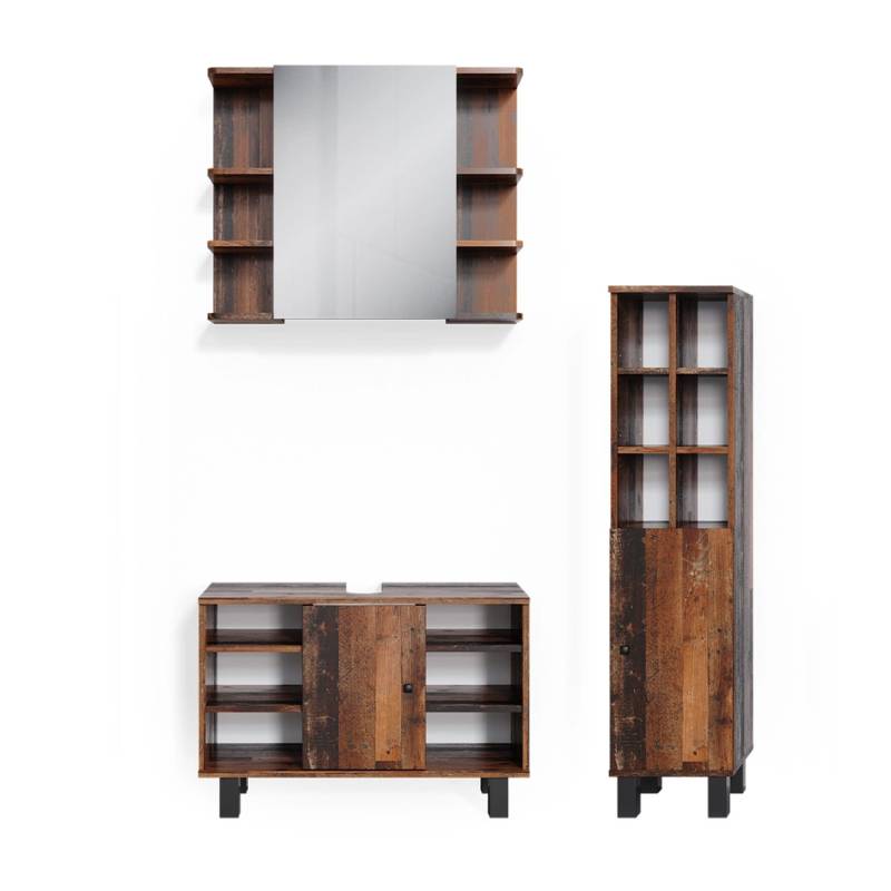 Vicco Badmöbel-Set Fynn Antikholz 3 Teile mit Midischrank Tür Groß von Vicco