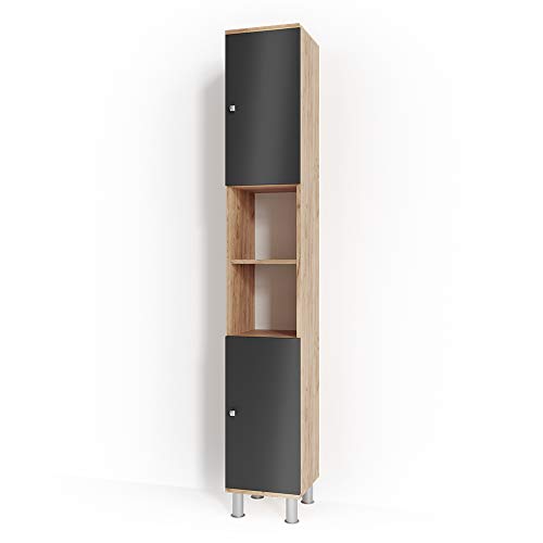 Vicco Badschrank Eiche Fynn 30x190x30 cm - Wäscheschrank, Viel Stauraum von Oben bis unten – ideal für Handtücher & Pflegeprodukte von Vicco