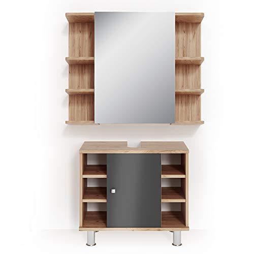 Vicco Badmöbel-Set Fynn, Badezimmerschrank-Set, Eiche/Anthrazit, 2 Teile von Vicco