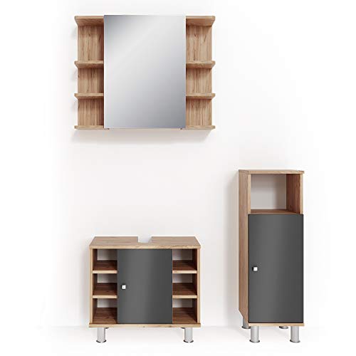 Vicco Badmöbel-Set Eiche Fynn, bestehend aus Bad Spiegelschrank, Waschbeckenunterschrank, Midischrank - mit Fächern für Flexible Aufbewahrung von Vicco