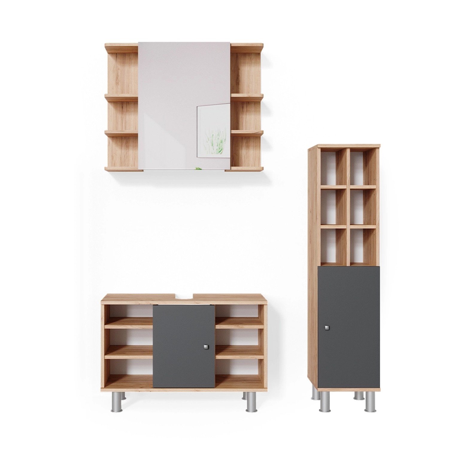 Vicco Badmöbel-Set Fynn Goldkraft Eiche/Anthrazit 3 Teile mit Midischrank Tür Groß Vicco Badmöbel-Set Fynn Goldkraft Eiche/Anthrazit 3 Teile mit Midischrank Tür Groß von Vicco