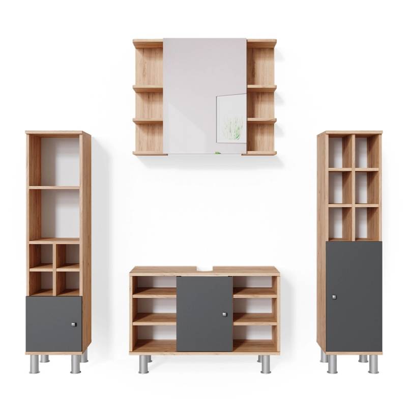 Vicco Badmöbel-Set Fynn Goldkraft Eiche/Anthrazit 4 Teile mit Midischränke von Vicco