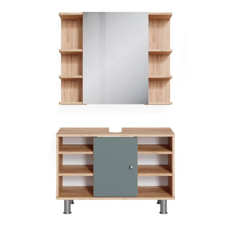 Vicco Badmöbel-Set Fynn Grün/Goldkraft Eiche 2 Teile Unterschrank 80 cm von Vicco