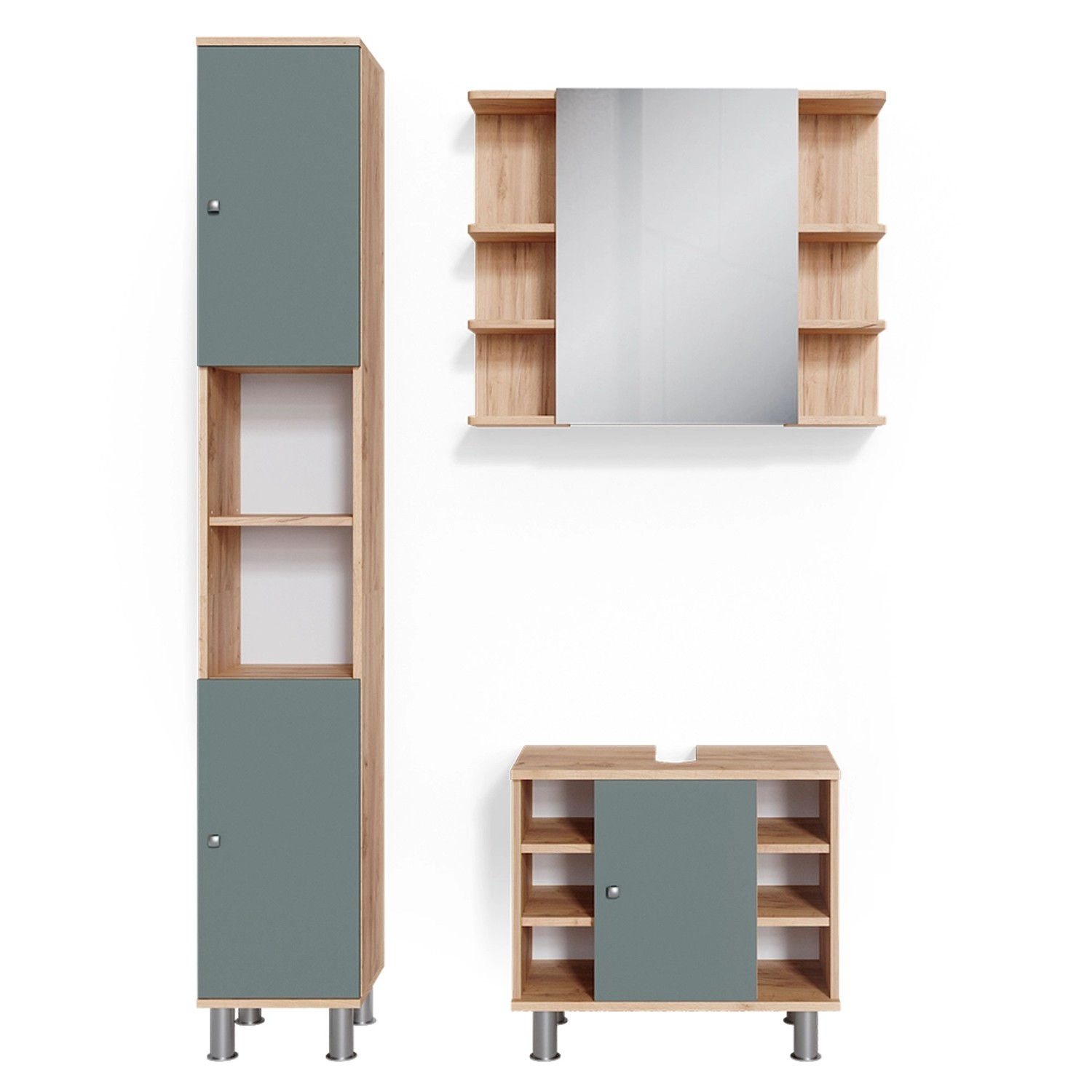 Vicco Badmöbel-Set Fynn Grün/Goldkraft Eiche 3 Teile mit Hochschrank Vicco Badmöbel-Set Fynn Grün/Goldkraft Eiche 3 Teile mit Hochschrank von Vicco