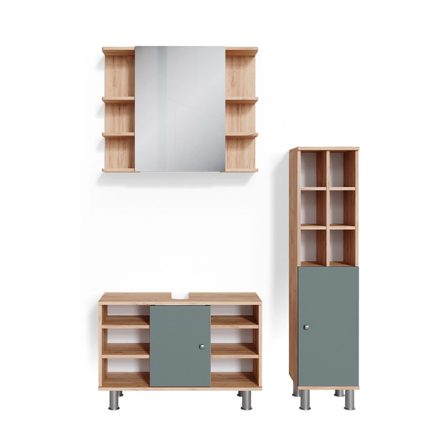 Vicco Badmöbel-Set Fynn Grün/Goldkraft Eiche 3 Teile mit Midischrank Tür Groß Vicco Badmöbel-Set Fynn Grün/Goldkraft Eiche 3 Teile mit Midischrank Tür Groß von Vicco