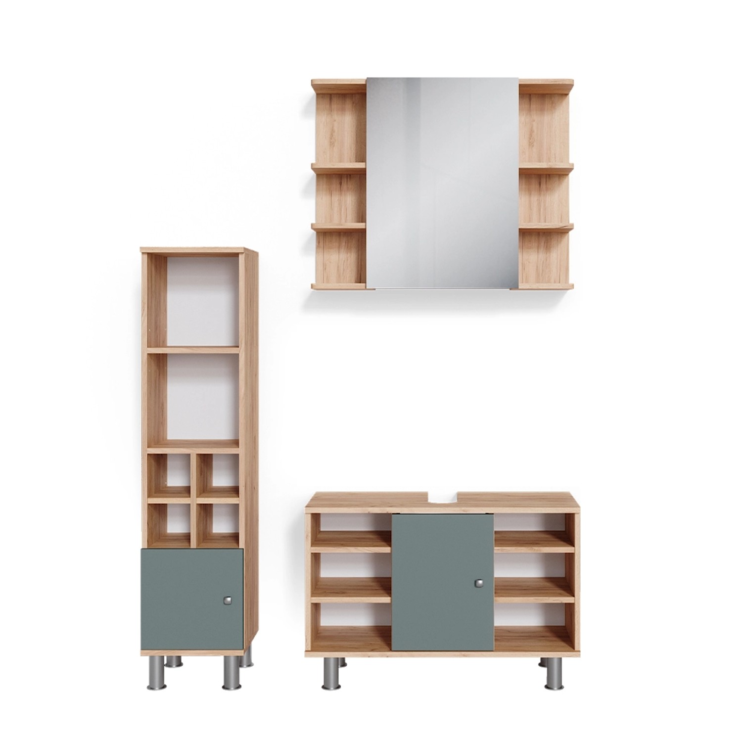 Vicco Badmöbel-Set Fynn Grün/Goldkraft Eiche 3 Teile mit Midischrank Tür Klein Vicco Badmöbel-Set Fynn Grün/Goldkraft Eiche 3 Teile mit Midischrank Tür Klein von Vicco
