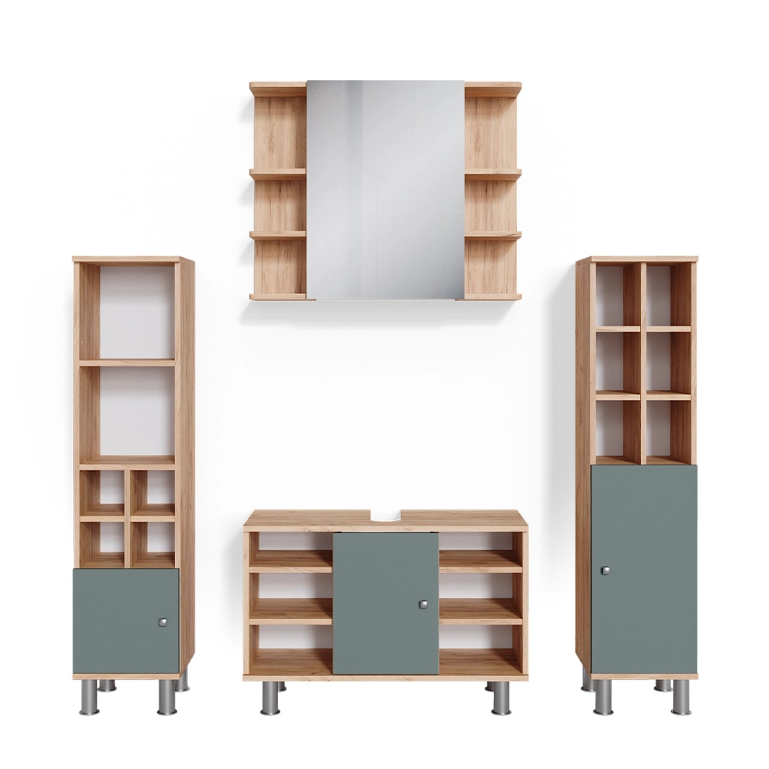 Vicco Badmöbel-Set Fynn Grün/Goldkraft Eiche 4 Teile mit Midischränke Vicco Badmöbel-Set Fynn Grün/Goldkraft Eiche 4 Teile mit Midischränke von Vicco