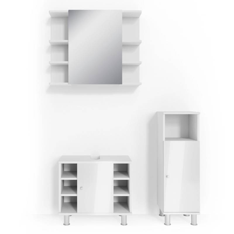 Vicco Badmöbel-Set Fynn Weiß Hochglanz 3 Teile mit Midischrank von Vicco