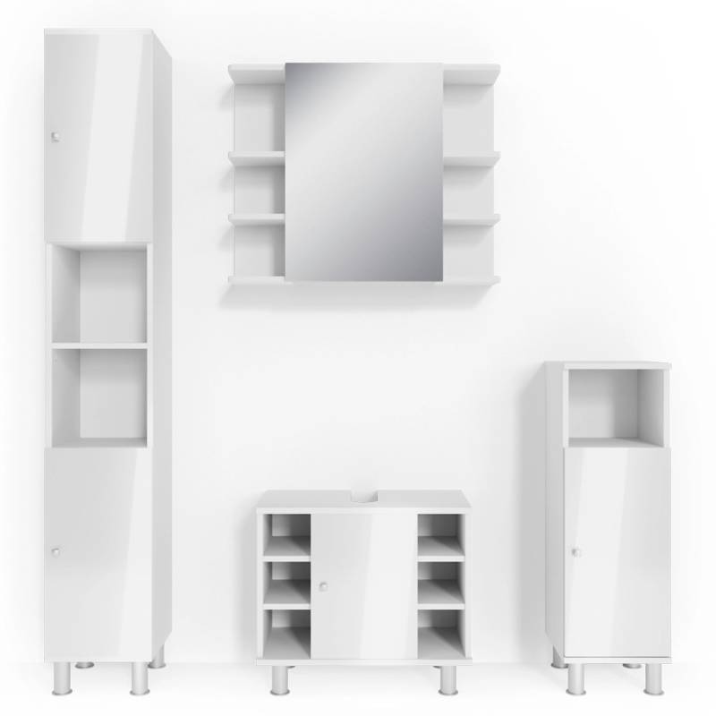 Vicco Badmöbel-Set Fynn Weiß Hochglanz 4 Teile von Vicco