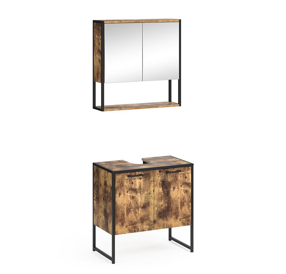 Vicco Badmöbel-Set Fyrk, Eiche rustikal/Schwarz, 2 Teile, mit Spiegelschrank, (2-er Set, 2-St., 2er Set) von Vicco