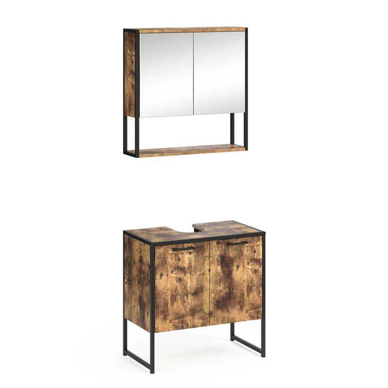 Vicco Badmöbel-Set Fyrk Eiche Rustikal/Schwarz 2 Teile mit Spiegelschrank von Vicco