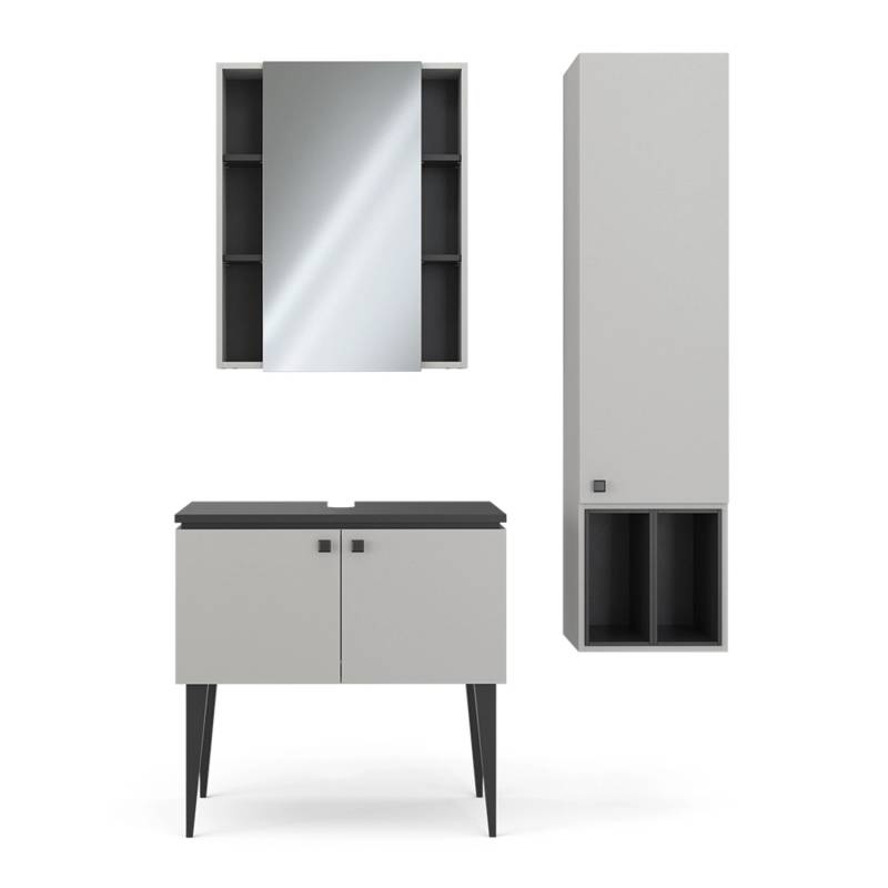 Vicco Badmöbel-Set Gerta Grau/Schwarz 3 Teile Hängeschrank 1 Tür von Vicco