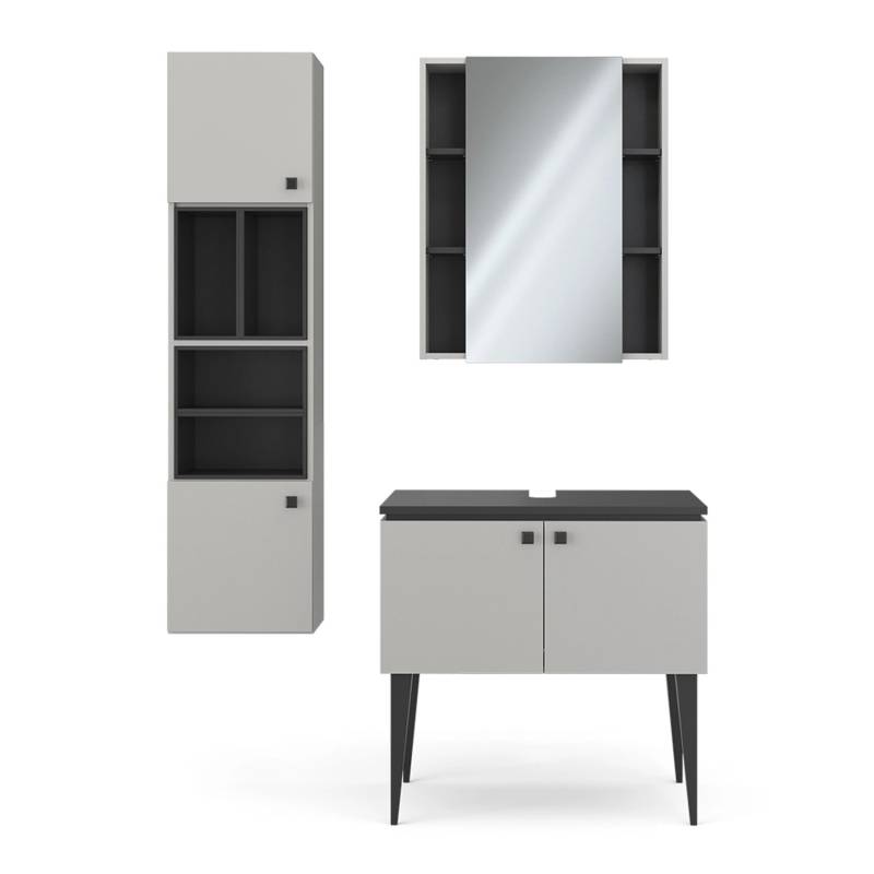 Vicco Badmöbel-Set Gerta Grau/Schwarz 3 Teile Hängeschrank 2 Türen von Vicco