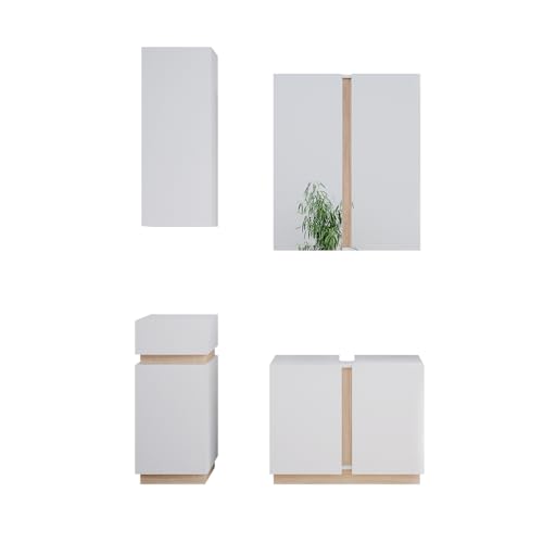 Vicco Badmöbel-Set Weiß Gloria, bestehend aus Bad Spiegelschrank, Waschbeckenunterschrank, Midischrank, Hängeschrank - Unterschrank- und Hängeschrank-Kombination von Vicco