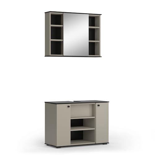 Vicco Badmöbel-Set Greige Joli, bestehend aus Badspiegelschrank, Waschbeckenunterschrank - Moderne Linienführung für Elegante Optik von Vicco