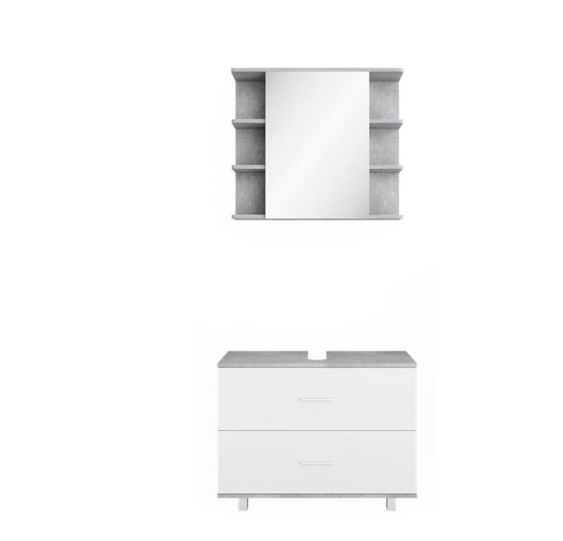 Vicco Badmöbel-Set Ilias, Beton/Weiß, 2 Teile, Unterschrank 80 cm, (2-er Set, 2-St., 2-er Set) von Vicco