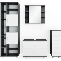 Vicco - Badmöbel-Set Ilias, Weiß/Anthrazit, 4 Teile, mit Hochschrank Vicco - Badmöbel-Set Ilias, Weiß/Anthrazit, 4 Teile, mit Hochschrank von Vicco
