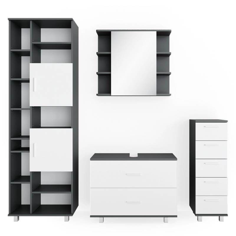 Vicco Badmöbel-Set Ilias Anthrazit/Weiß 4 Teile mit Hochschrank von Vicco